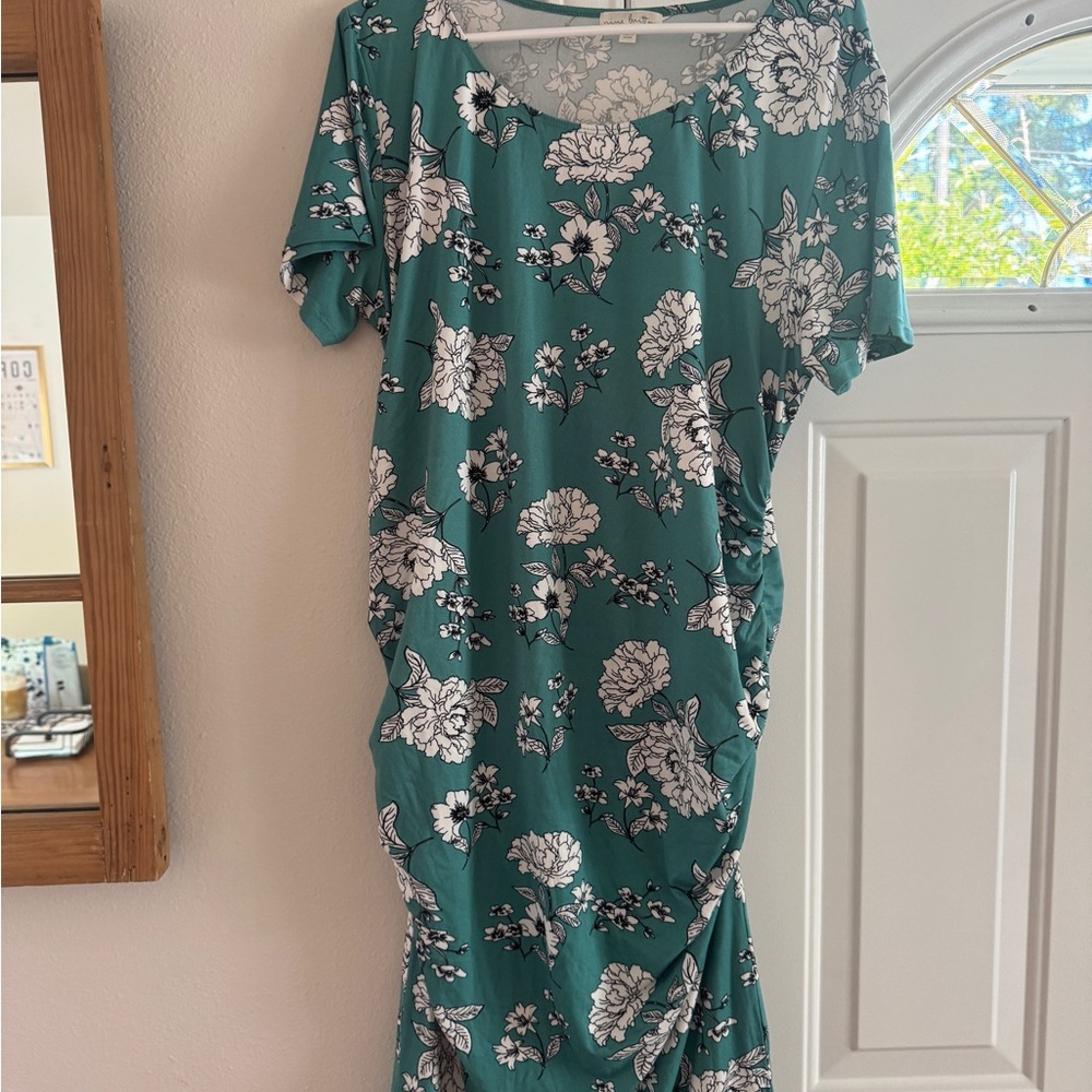 Teal Maternity Floral Midi Dress